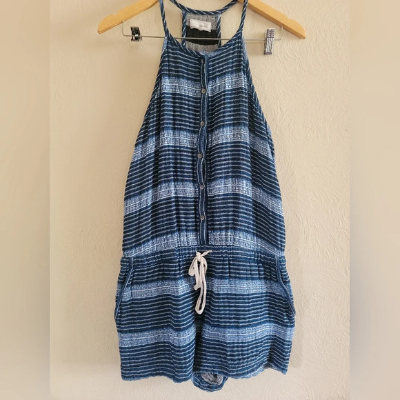 Lou & Grey, Blue and White Baja Romper with Pockets, Size Medium - Picture 5 of 9